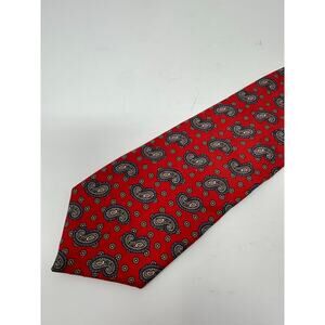 Oscar de la Renta Mini Paisley Floral Red Multicolor 100% Silk Made in USA Tie